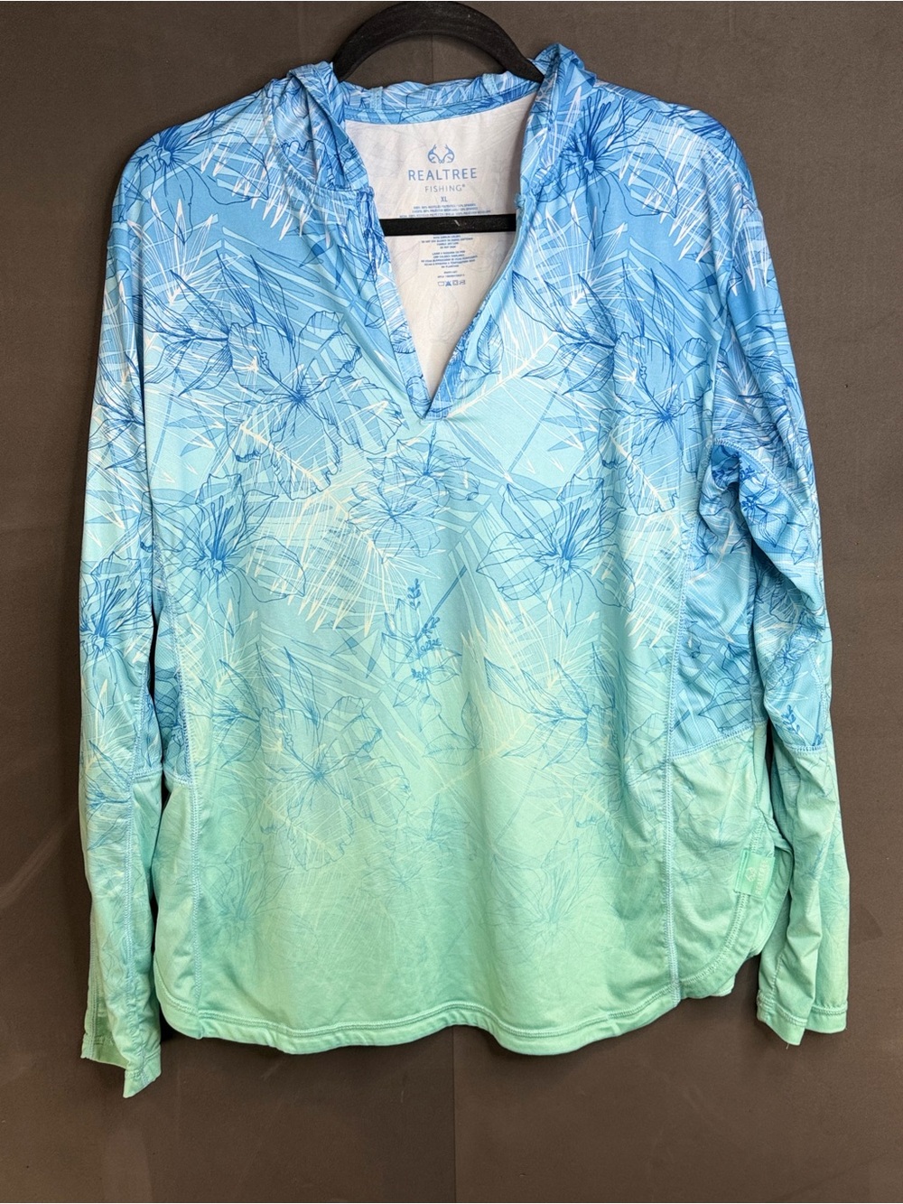 Realtree Blue and Green Floral Hooded Performance Shirt